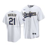 Camiseta Beisbol Hombre Los Angeles Dodgers Walker Buehler 2021 Gold Program Replica Blanco Camiseta Beisbol Hombre Los Angeles Dodgers Walker Buehler 2021 Gold Program Replica Blanco