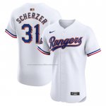 Camiseta Beisbol Hombre Texas Rangers Max Scherzer 2024 Oro Collection Elite Blanco