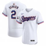 Camiseta Beisbol Hombre Texas Rangers Marcus Semien 2024 Oro Collection Elite Blanco