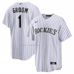 Camiseta Beisbol Hombre Colorado Rockies NO 1 Groom Primera Replica Blanco Camiseta Beisbol Hombre Colorado Rockies NO 1 Groom Primera Replica Blanco