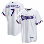 Camiseta Beisbol Hombre Texas Rangers Ivan Rodriguez Retired Primera Replica Blanco Camiseta Beisbol Hombre Texas Rangers Ivan Rodriguez Retired Primera Replica Blanco