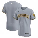 Camiseta Beisbol Hombre Milwaukee Brewers Road Vapor Premier Elite Patch Gris