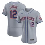 Camiseta Beisbol Hombre New York Mets Francisco Lindor Road Elite Gris