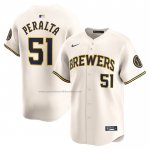 Camiseta Beisbol Hombre Milwaukee Brewers Freddy Peralta Primera Limited Crema