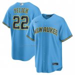 Camiseta Beisbol Hombre Milwaukee Brewers Christian Yelich Segunda Replica Azul Claro Camiseta Beisbol Hombre Milwaukee Brewers Christian Yelich Segunda Replica Azul Claro
