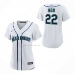 Camiseta Beisbol Mujer Seattle Mariners Bryan Woo Primera Replica Blanco Camiseta Beisbol Mujer Seattle Mariners Bryan Woo Primera Replica Blanco