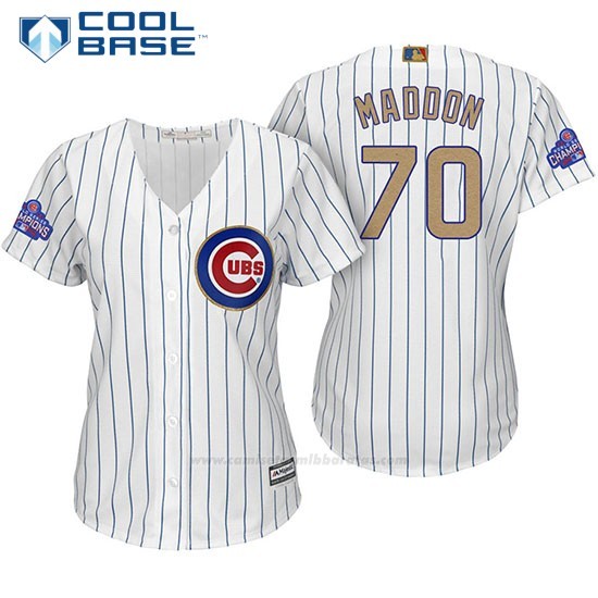 Camiseta Beisbol Mujer Chicago Cubs 70 Joe Maddon Blanco Oro Program ...